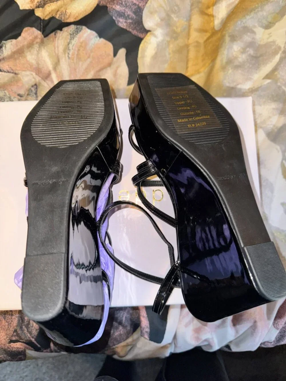Madden Girl Krush Black Patent Platform Wedge Sandals - Size 9.5